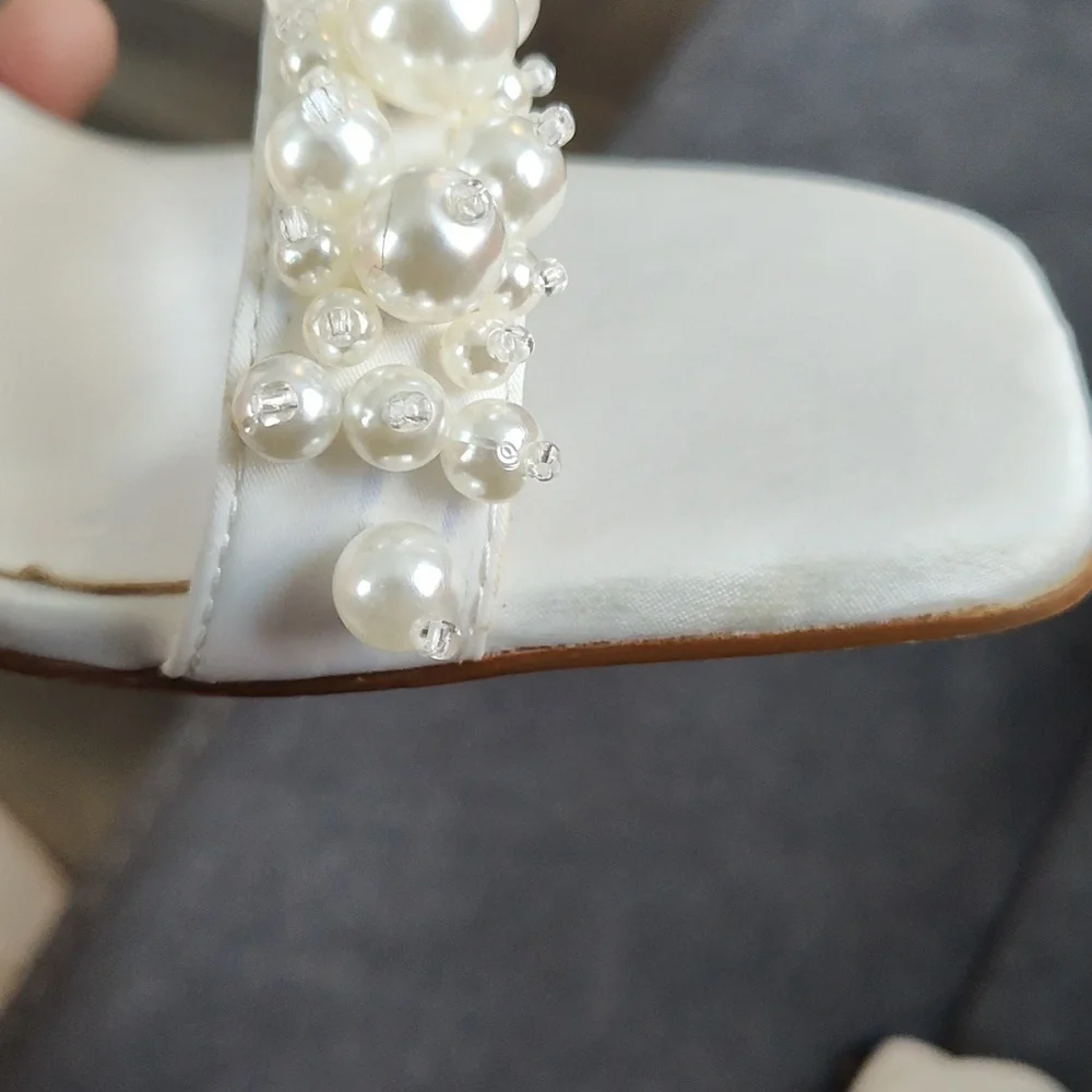 Womens Elegant Pearls Decor Back Zip Elegant White Stilettos Heels - Picture 15 of 15